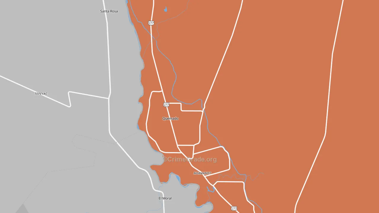 Quemado, TX Map of Robbery Rates