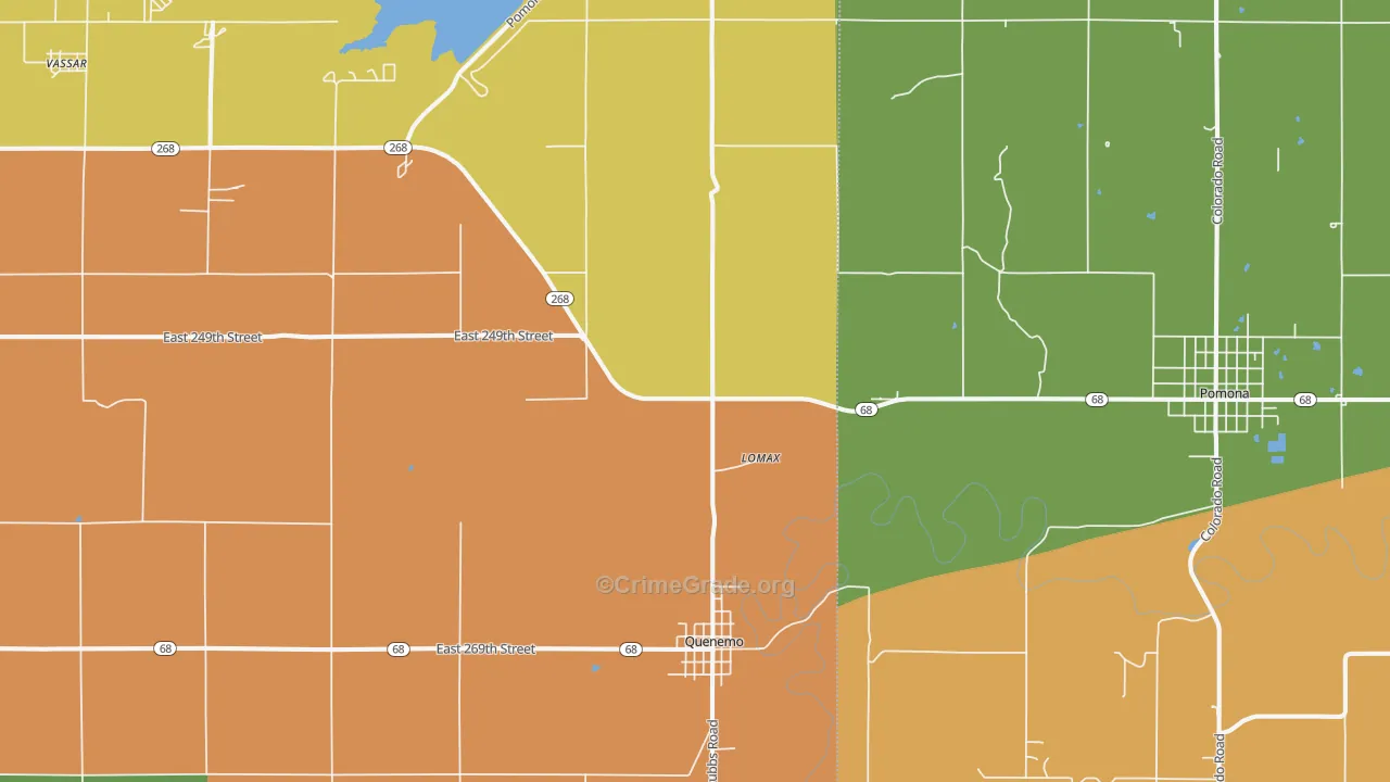 Quenemo, KS Map of Robbery Rates