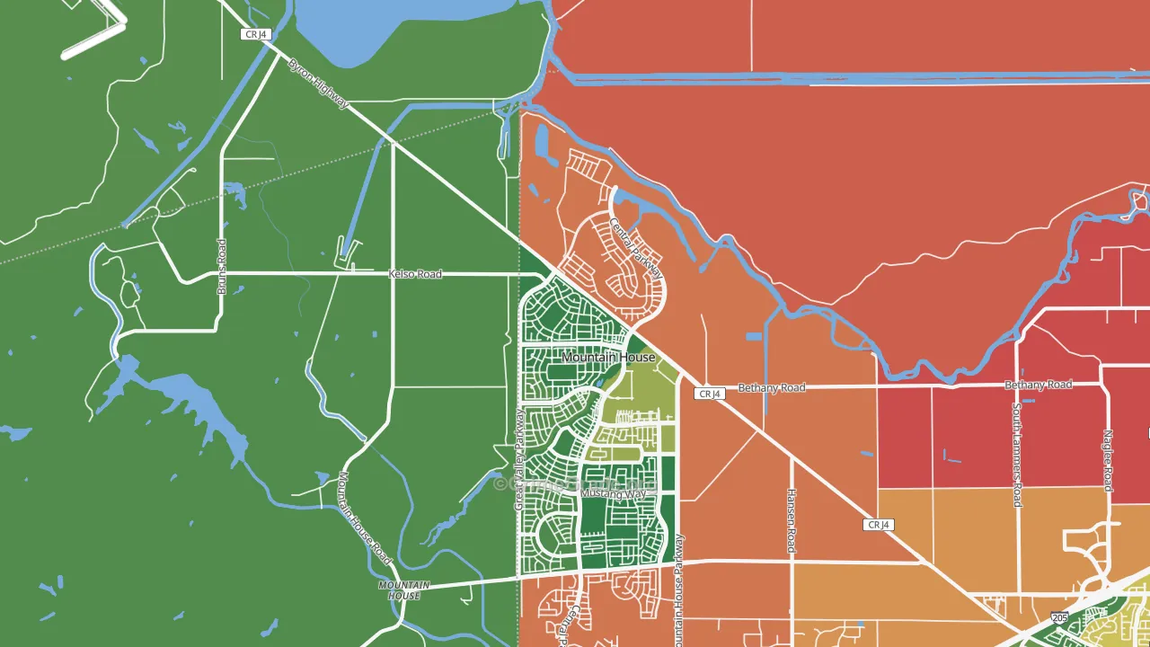 Questa, Mountain House, CA Map of Robbery Rates
