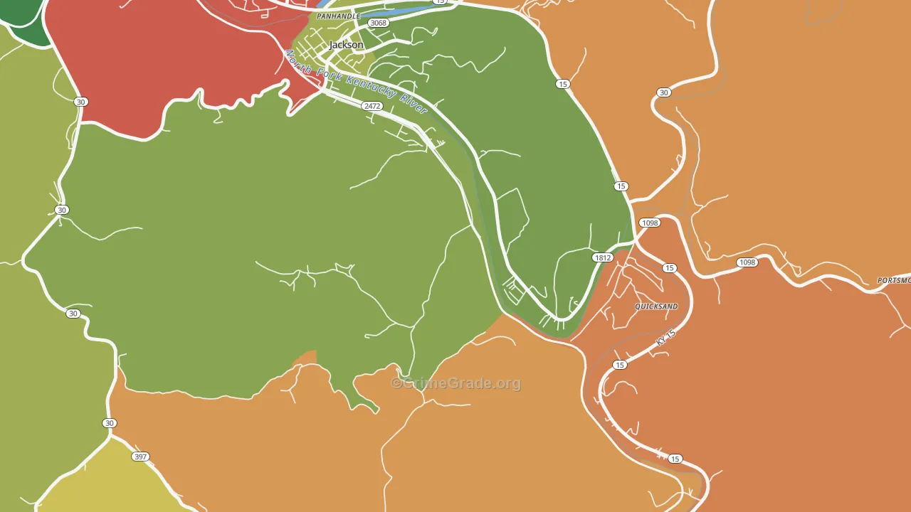 Quicksand, KY Map of Robbery Rates