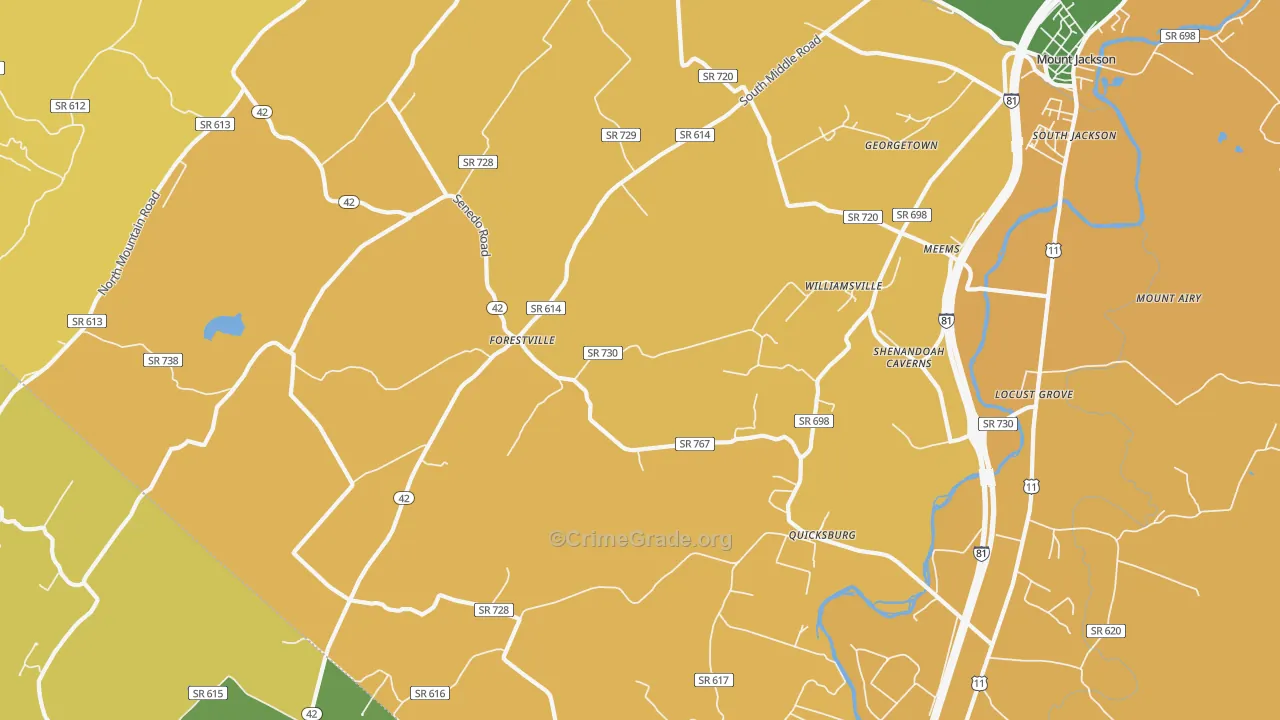Quicksburg, VA Map of Robbery Rates