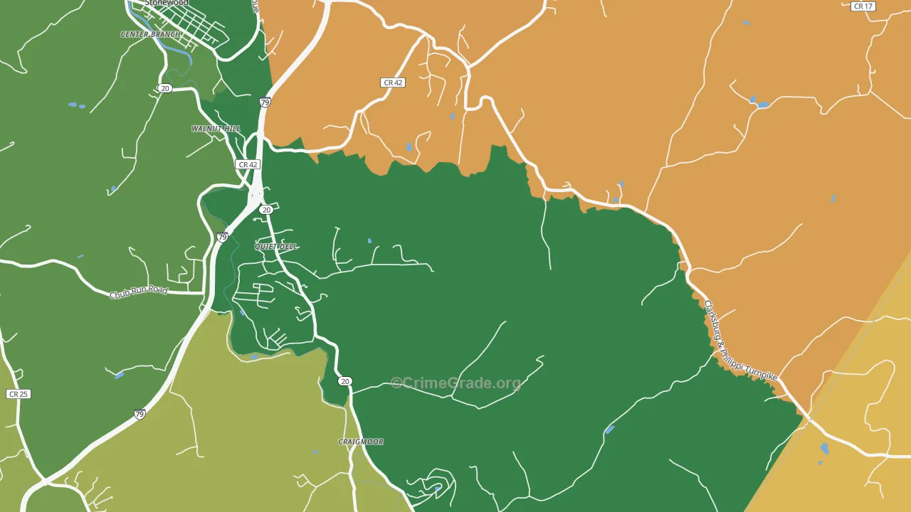 Quiet Dell, WV Map of Robbery Rates