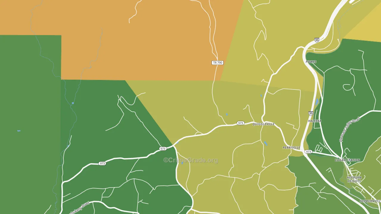 Quiggleville, PA Map of Robbery Rates