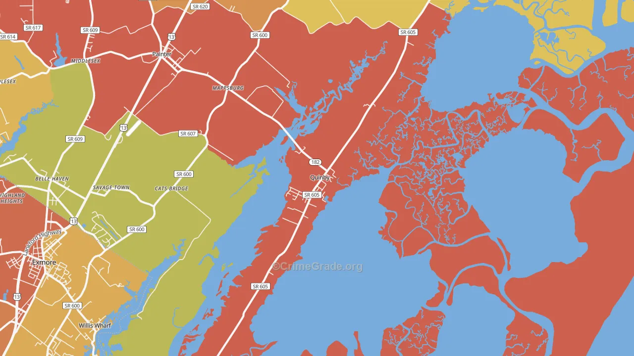 Quinby, VA Map of Robbery Rates