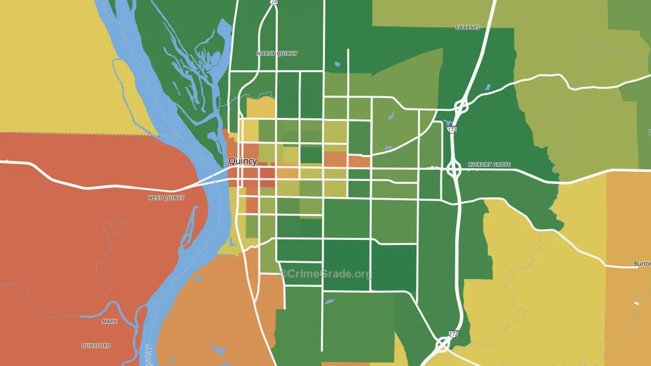 Quincy, IL Map of Robbery Rates