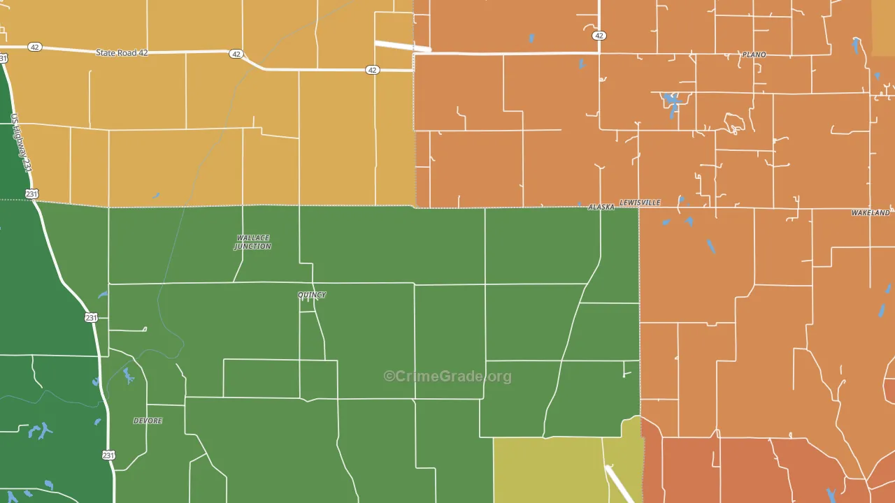 Quincy, IN Map of Robbery Rates
