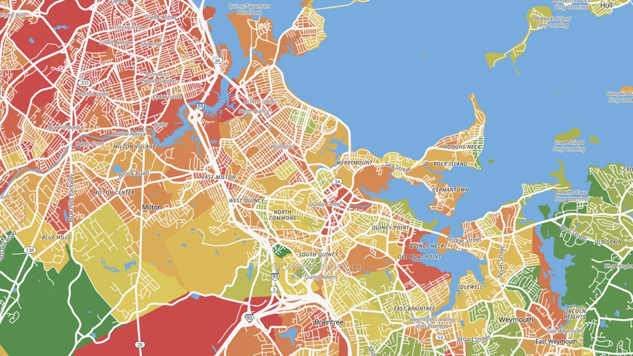 Quincy, MA Map of Robbery Rates