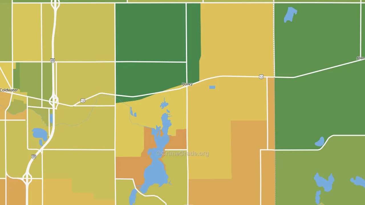 Quincy, MI Map of Robbery Rates