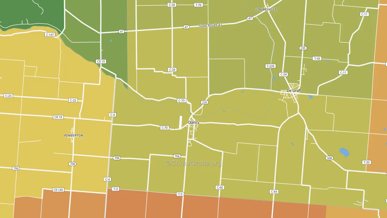 Quincy, OH Map of Robbery Rates