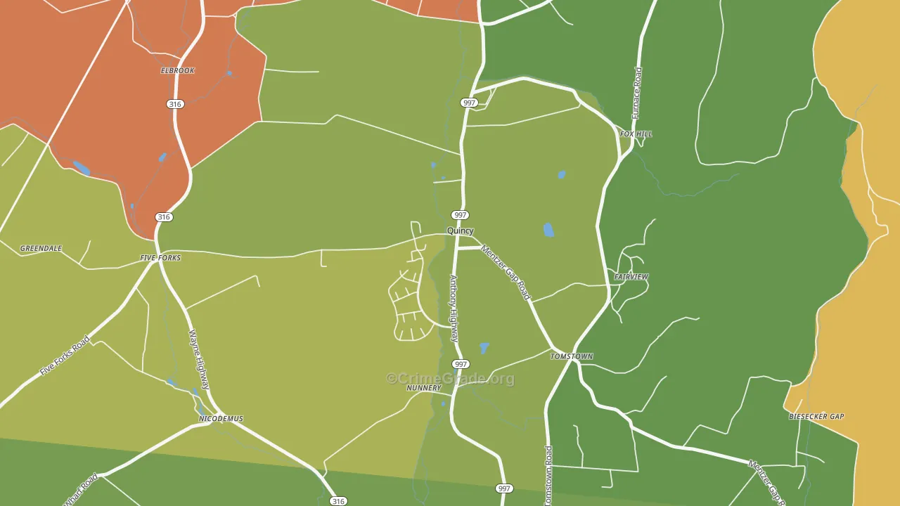 Quincy, PA Map of Robbery Rates