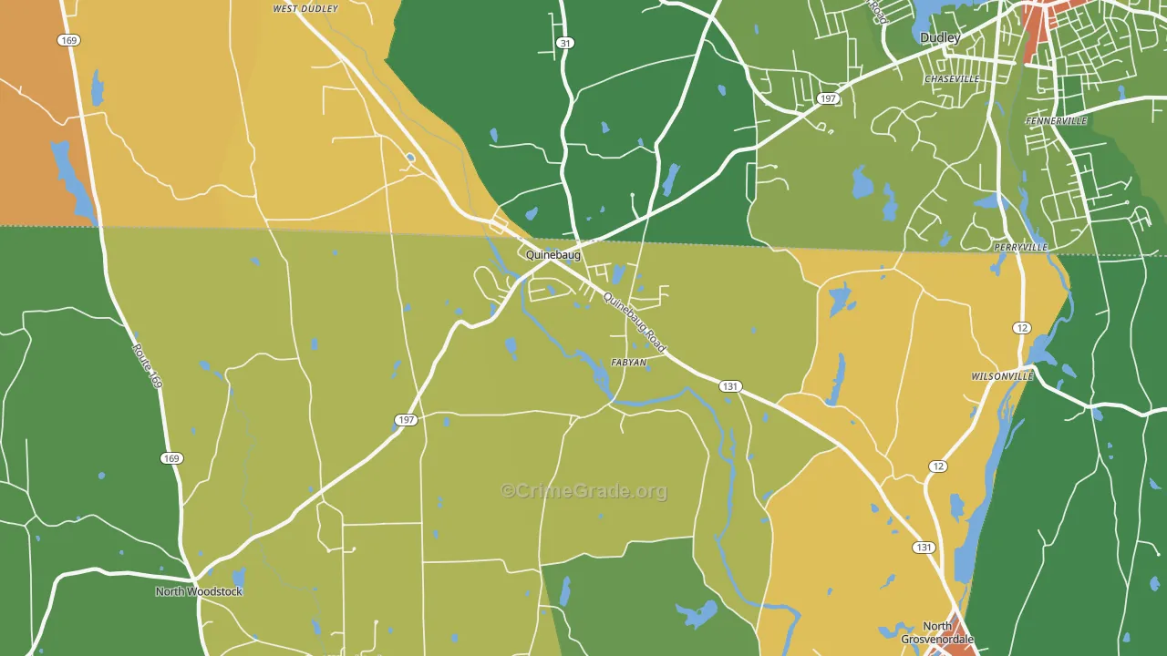 Quinebaug, CT Map of Robbery Rates