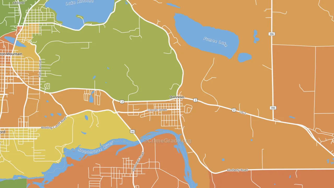Quinnesec, MI Map of Robbery Rates