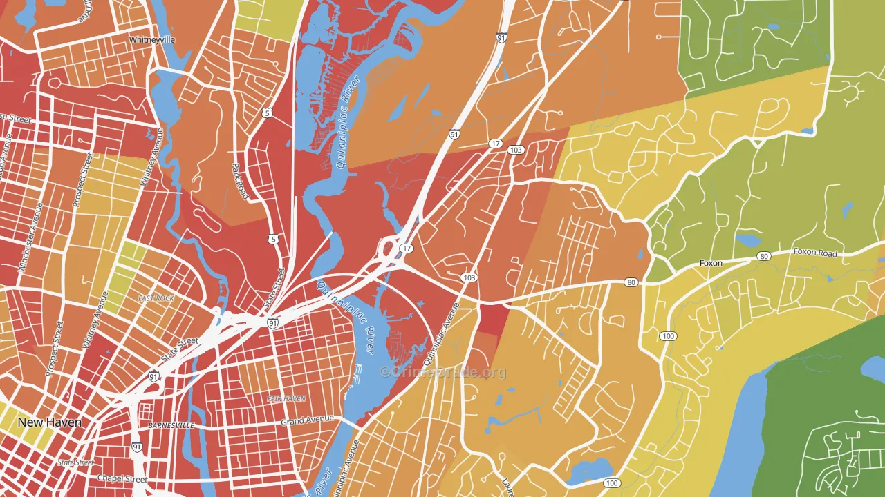 Quinnipiac Meadows, New Haven, CT Map of Robbery Rates