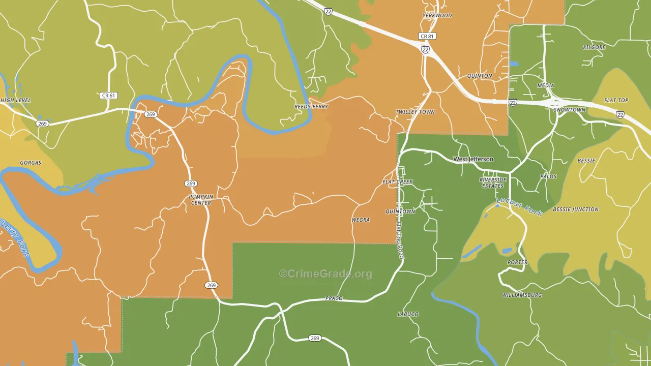 Quinton, AL Map of Robbery Rates