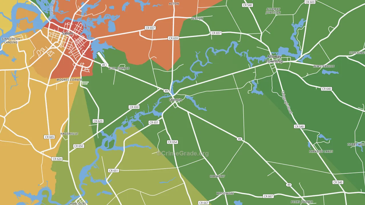 Quinton, NJ Map of Robbery Rates