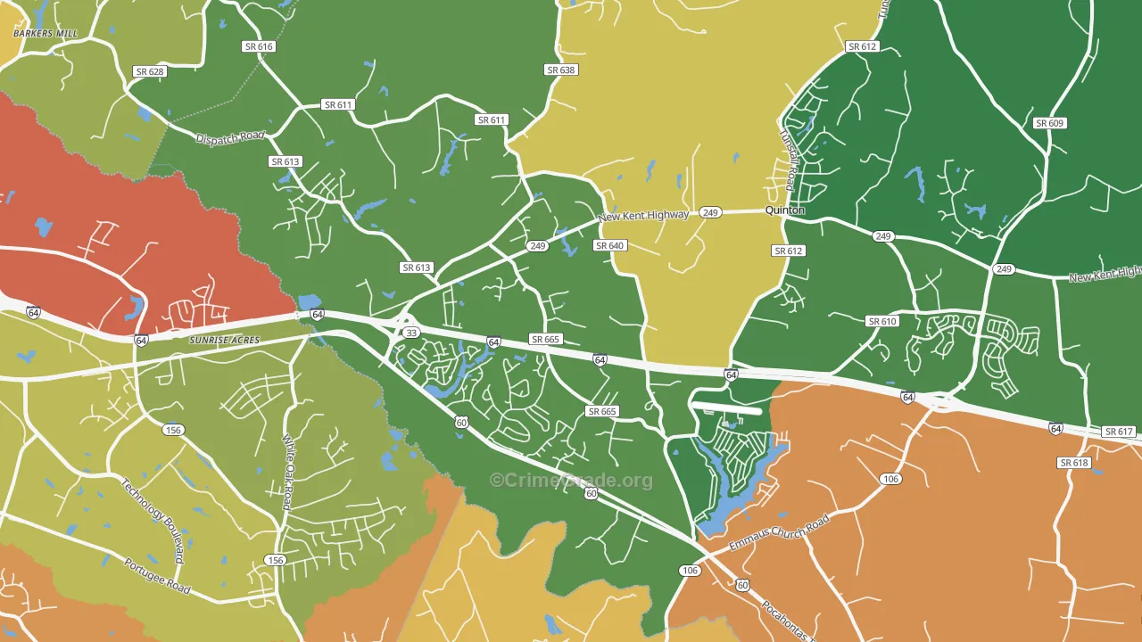 Quinton, VA Map of Robbery Rates