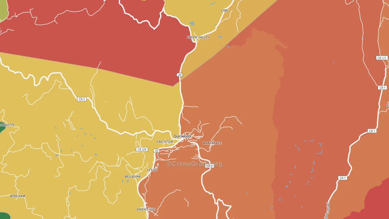 Quinwood, WV Map of Robbery Rates