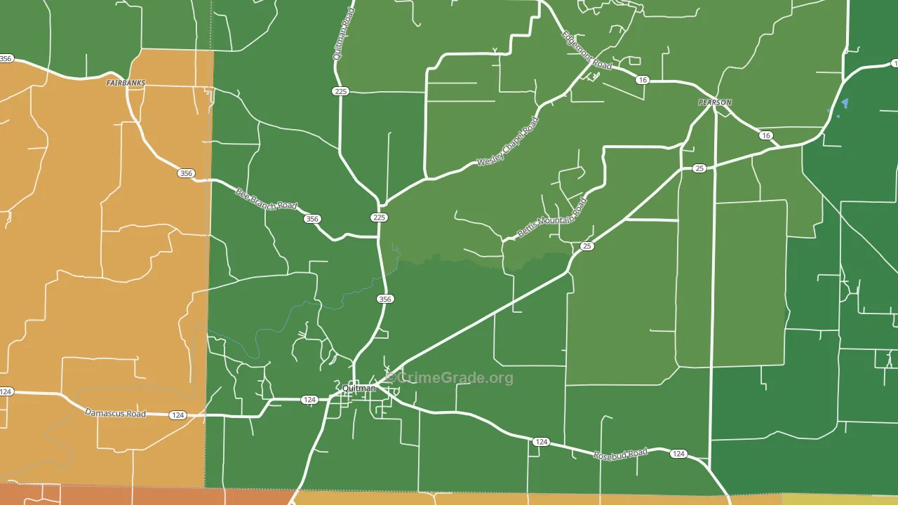 Quitman, AR Map of Robbery Rates