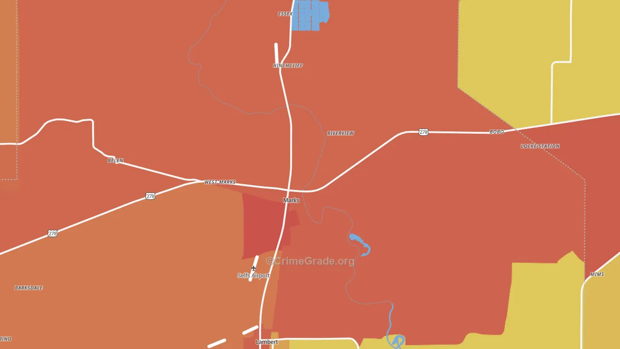 Quitman County, MS Map of Robbery Rates