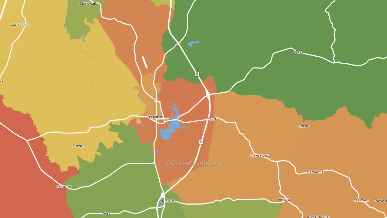 Quitman, MS Map of Robbery Rates