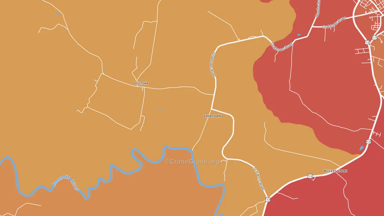 Quitsna, NC Map of Robbery Rates