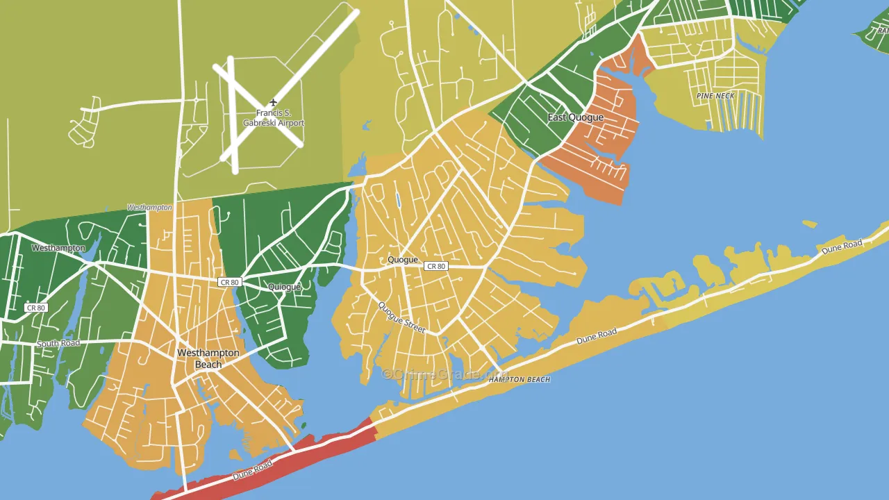 Quogue, NY Map of Robbery Rates