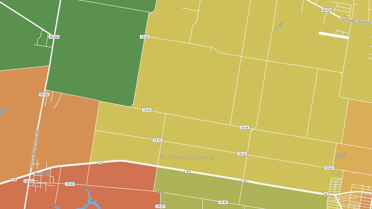 Rabb, TX Map of Robbery Rates