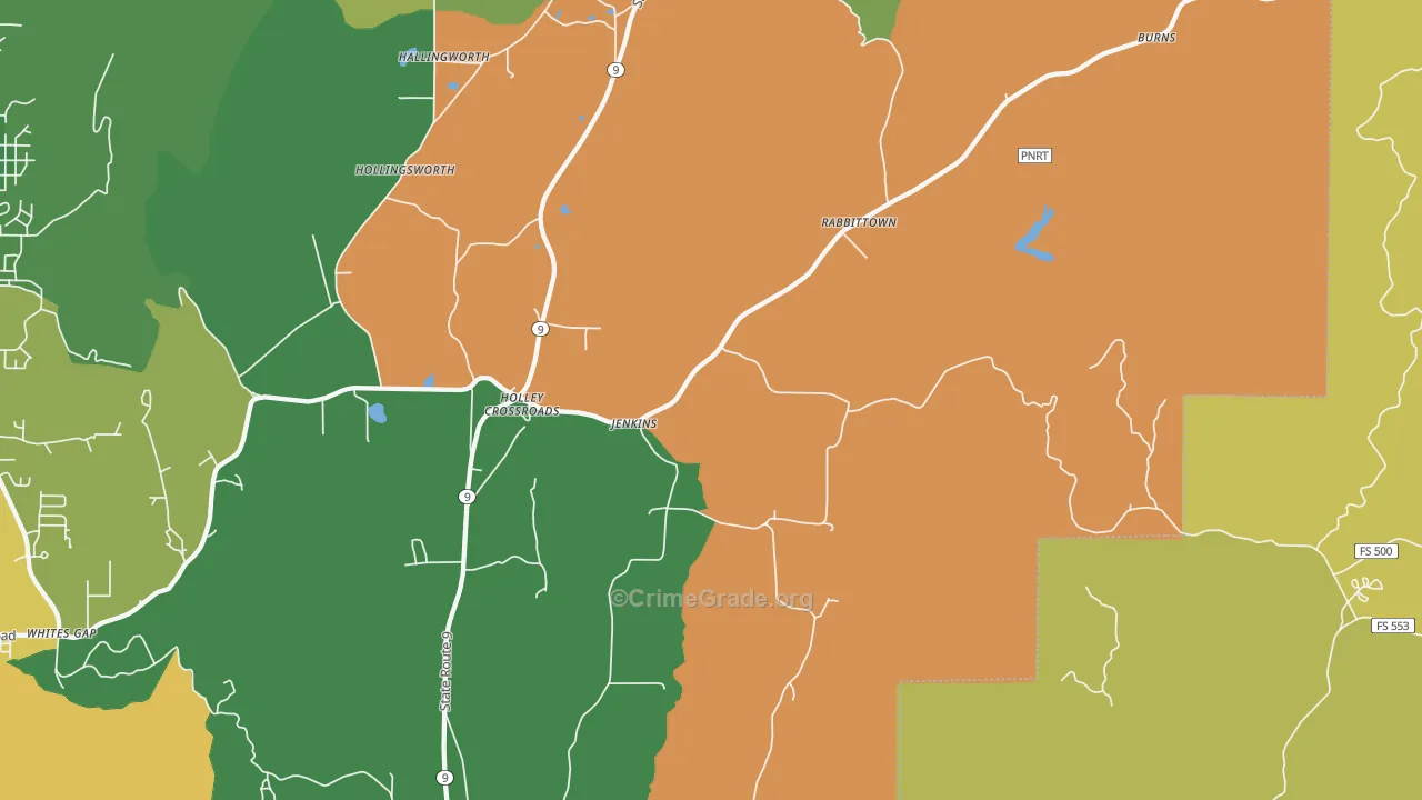 Rabbittown, AL Map of Robbery Rates