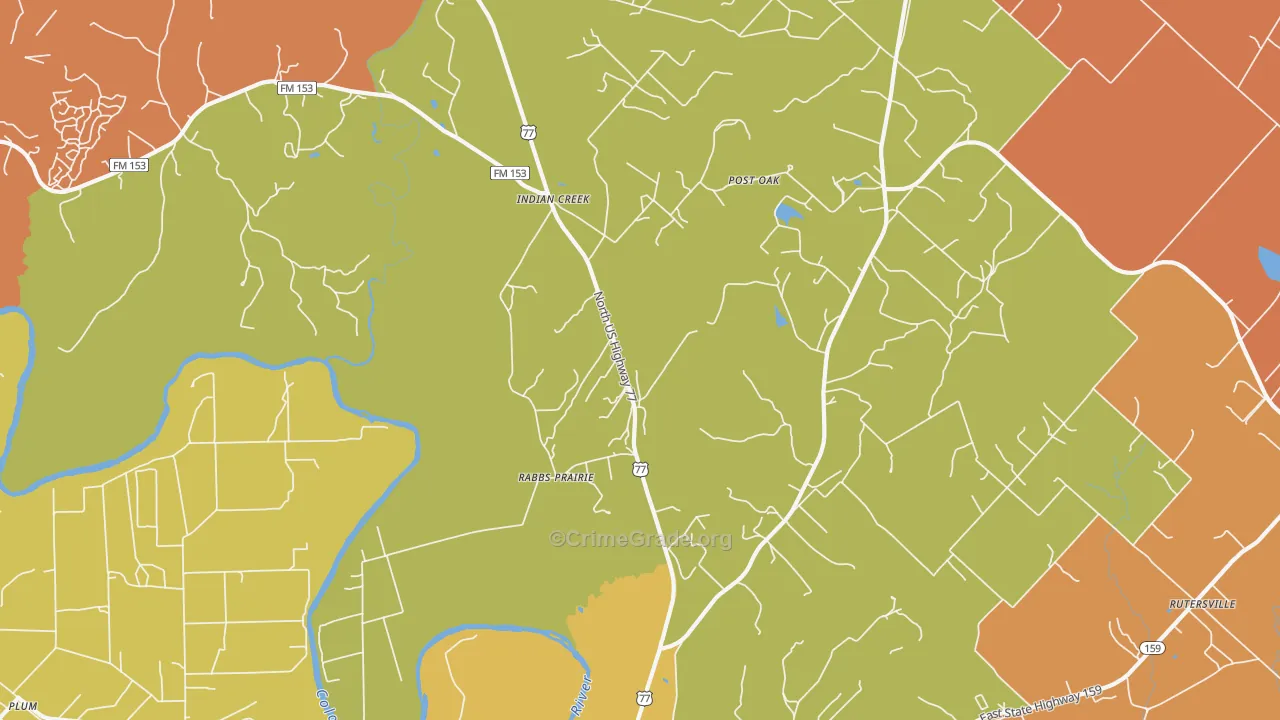 Rabbs Prairie, TX Map of Robbery Rates