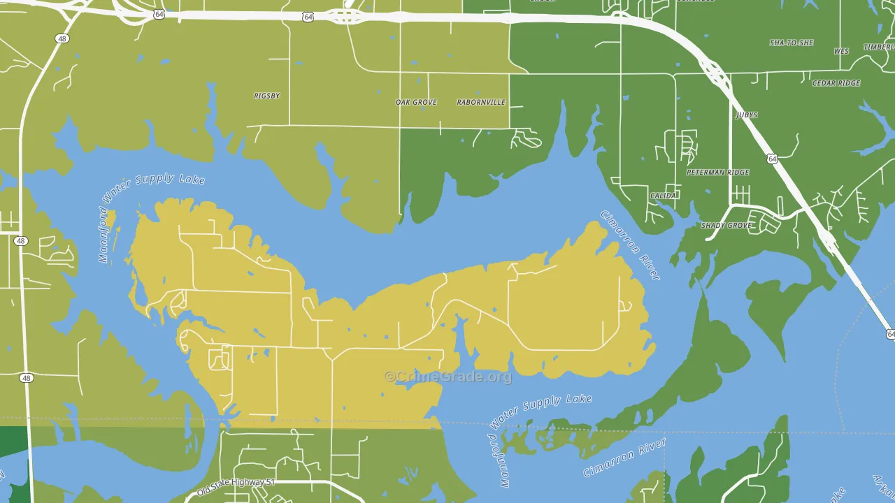 Rabornville, OK Map of Robbery Rates