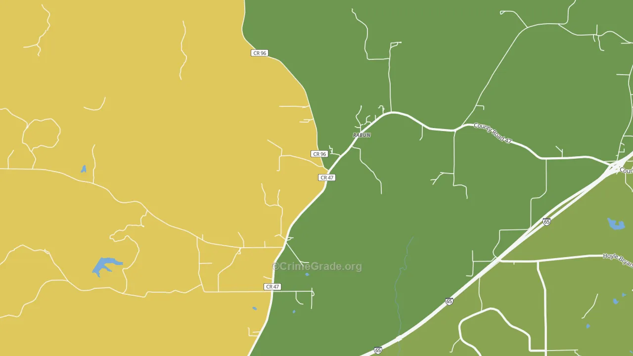 Rabun, AL Map of Robbery Rates