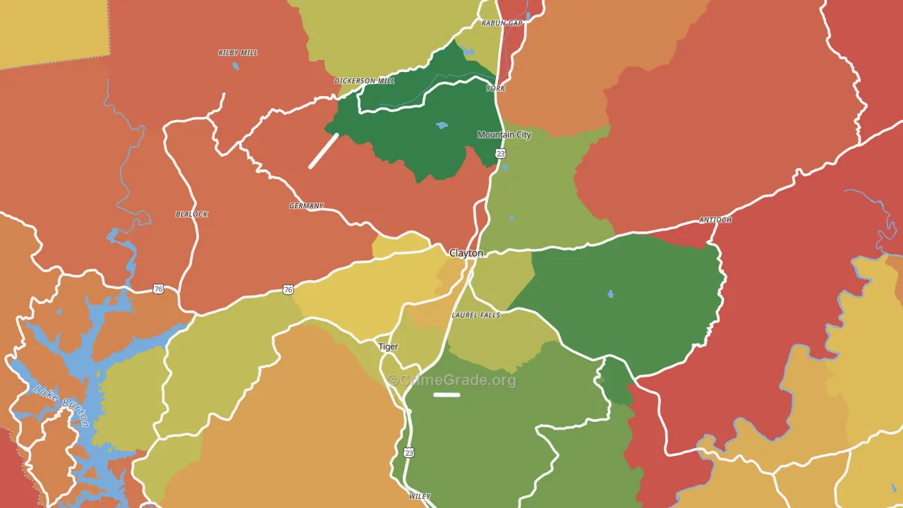 Rabun County, GA Map of Robbery Rates