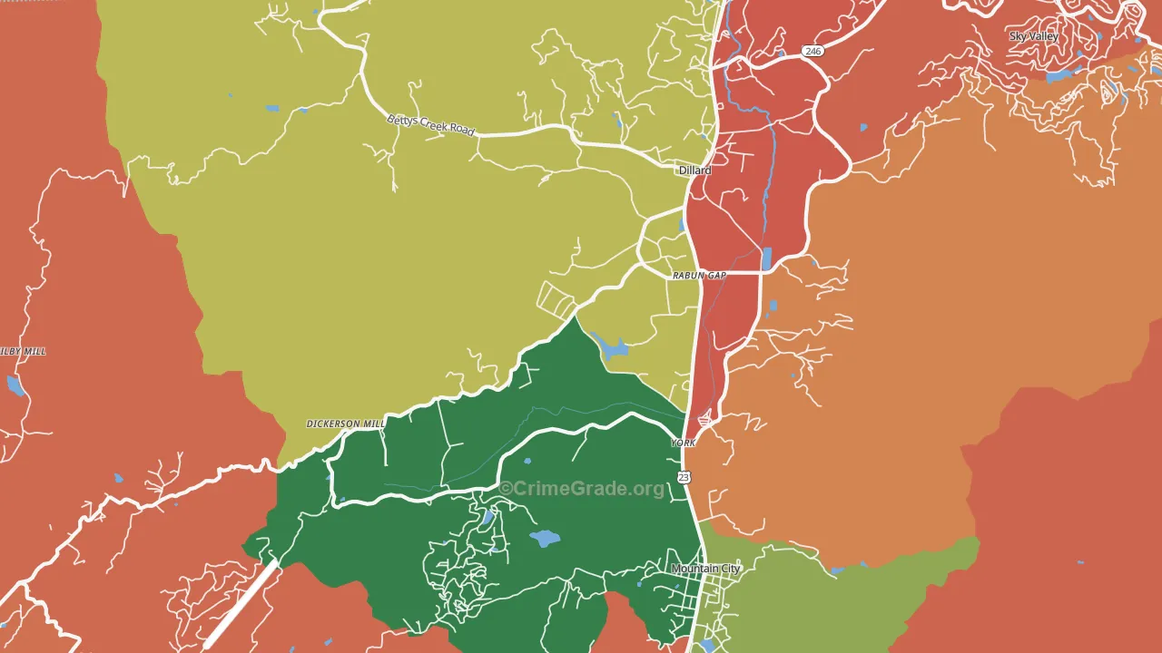 Rabun Gap, GA Map of Robbery Rates