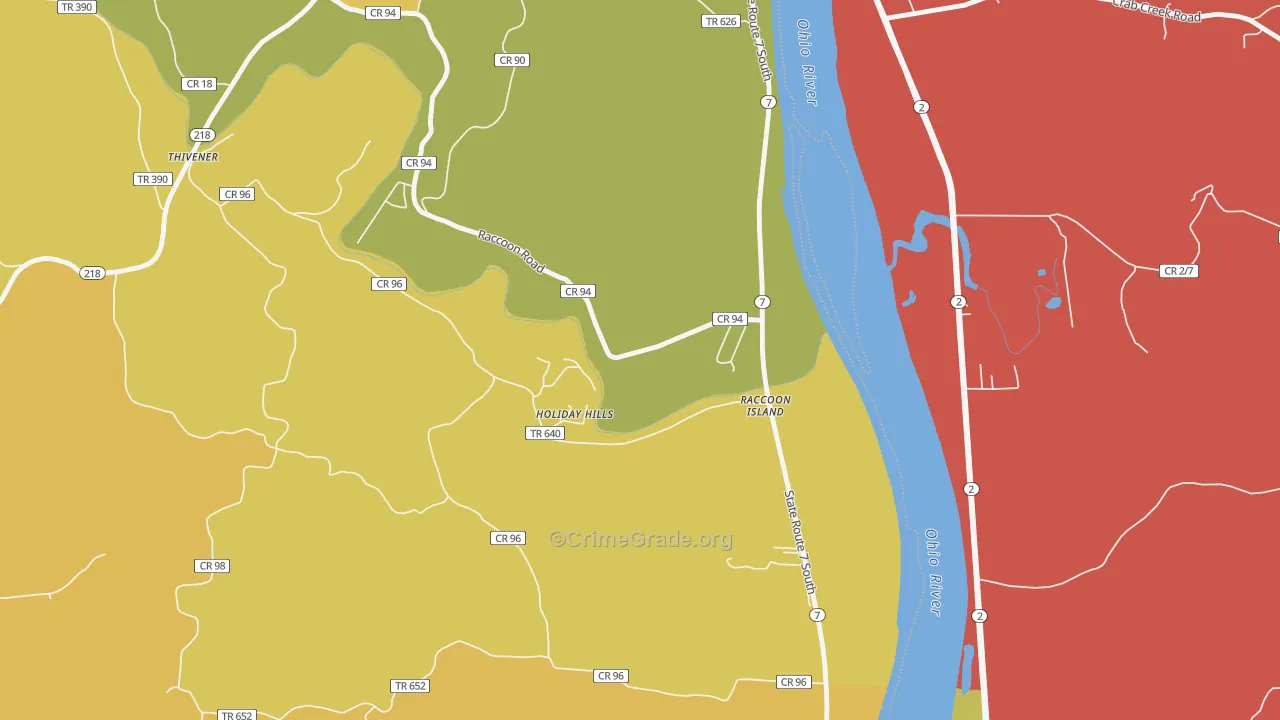 Raccoon Island, OH Map of Robbery Rates