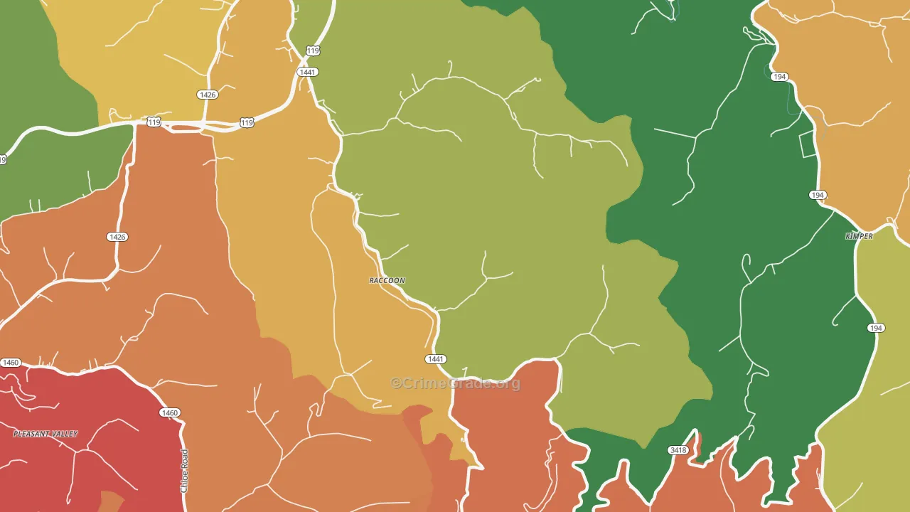 Raccoon, KY Map of Robbery Rates