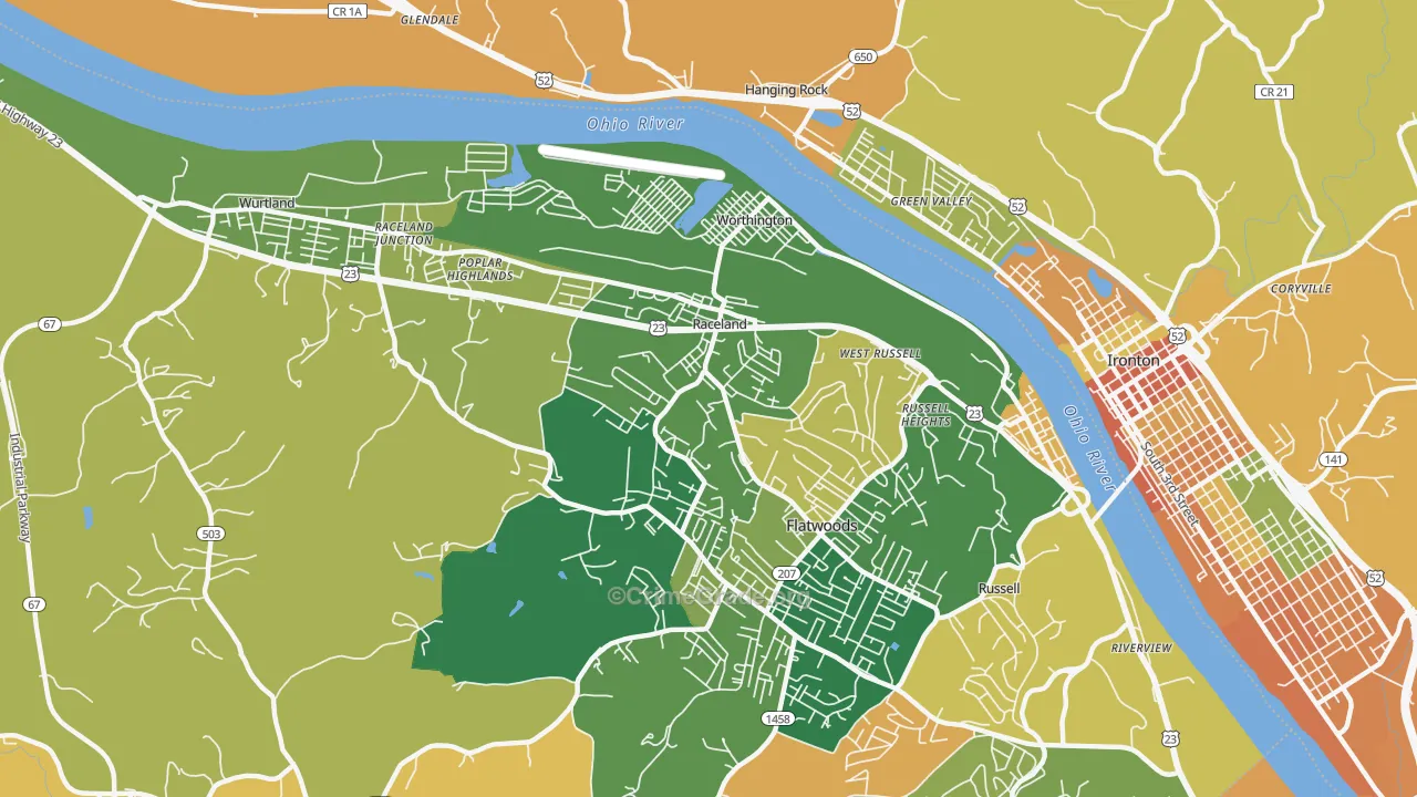 Raceland, KY Map of Robbery Rates