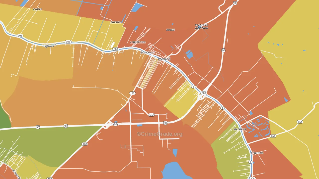 Raceland, LA Map of Robbery Rates