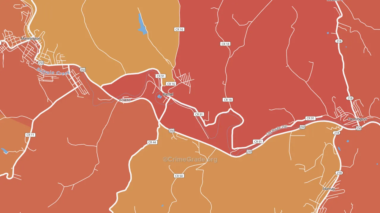 Rachel, WV Map of Robbery Rates