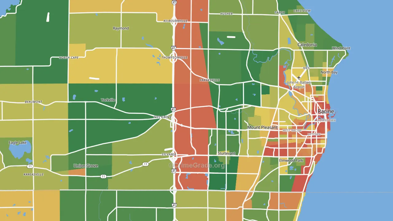 Racine County, WI Map of Robbery Rates