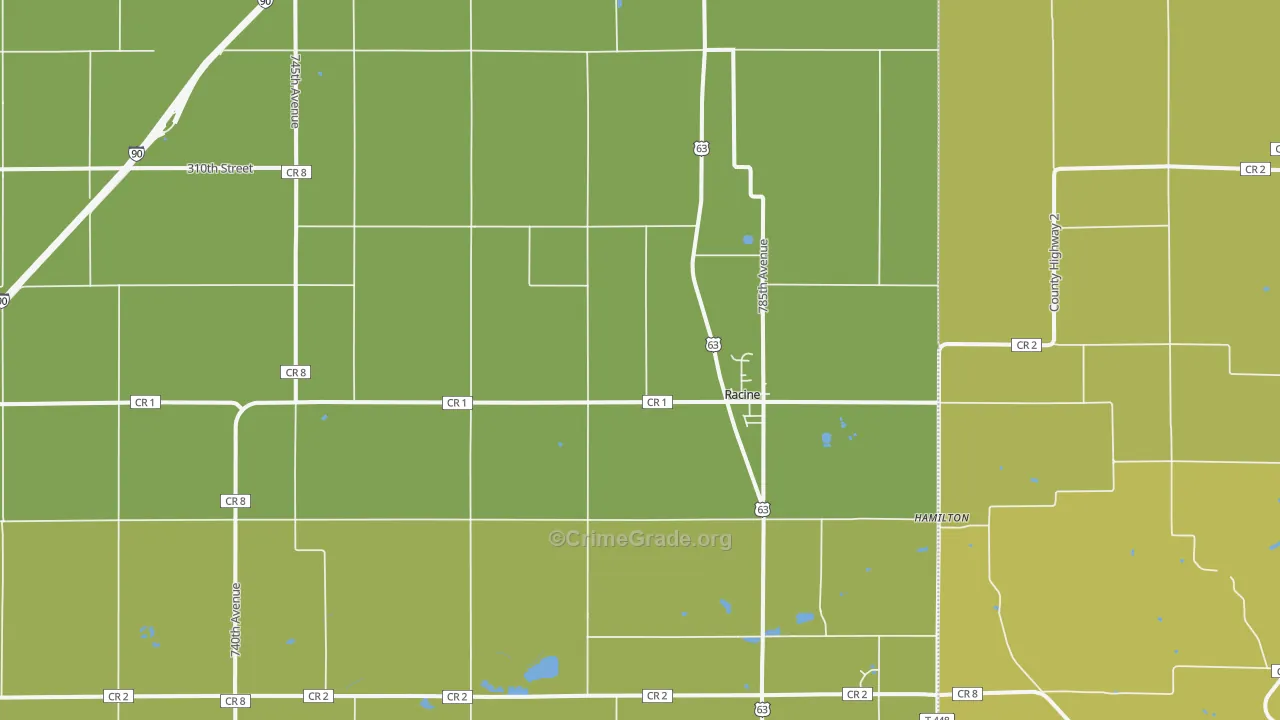Racine, MN Map of Robbery Rates