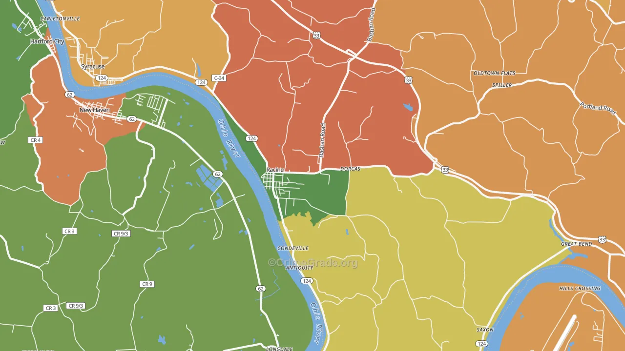 Racine, OH Map of Robbery Rates