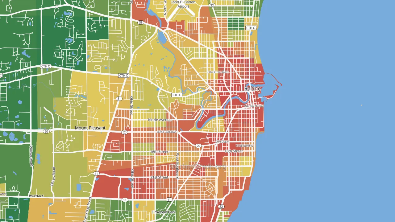 Racine, WI Map of Robbery Rates