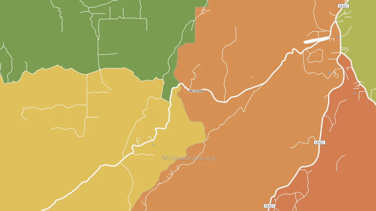 Rackerby, CA Map of Robbery Rates