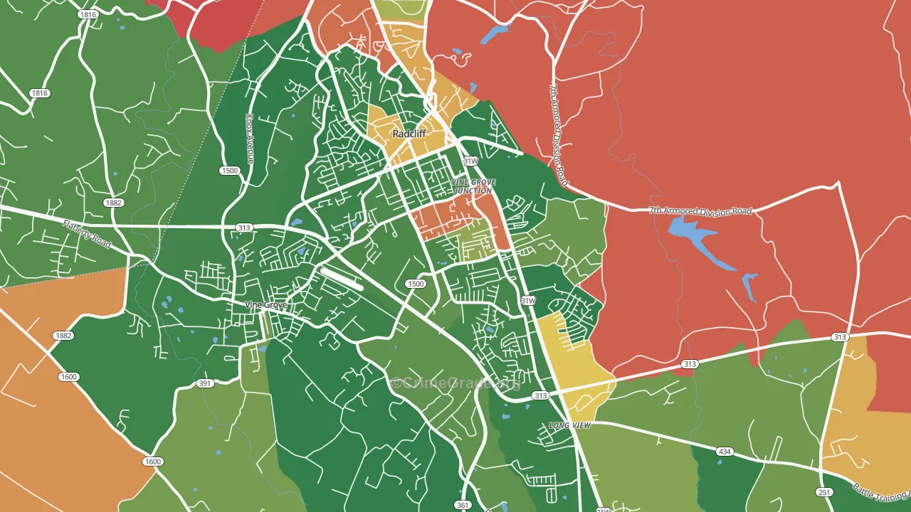 Radcliff, KY Map of Robbery Rates