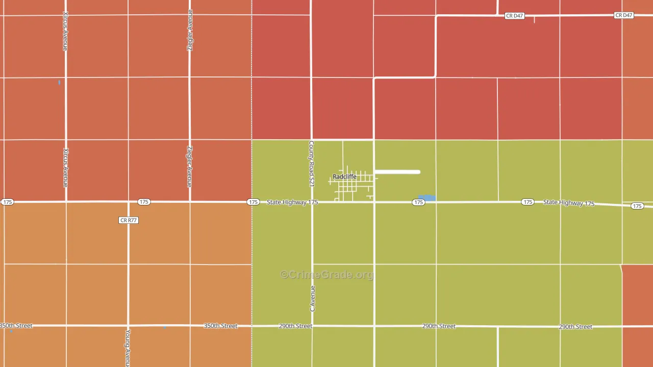 Radcliffe, IA Map of Robbery Rates