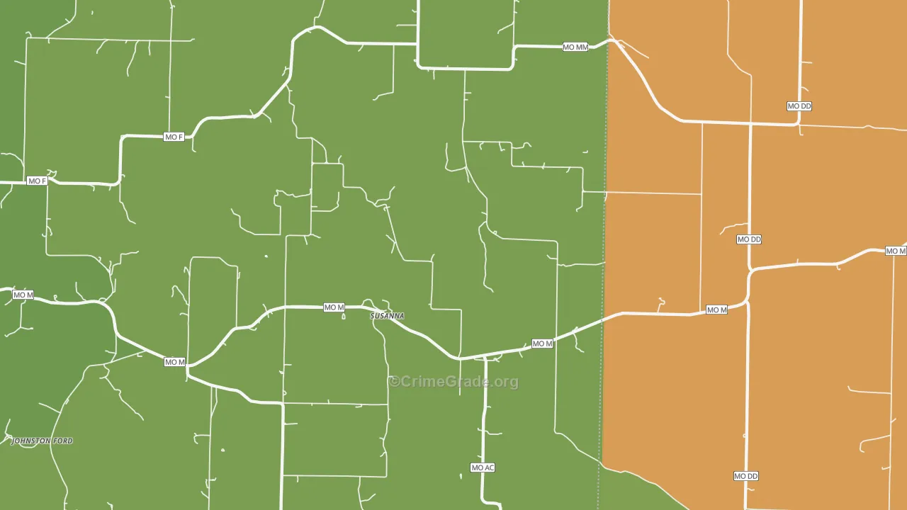Rader, MO Map of Robbery Rates