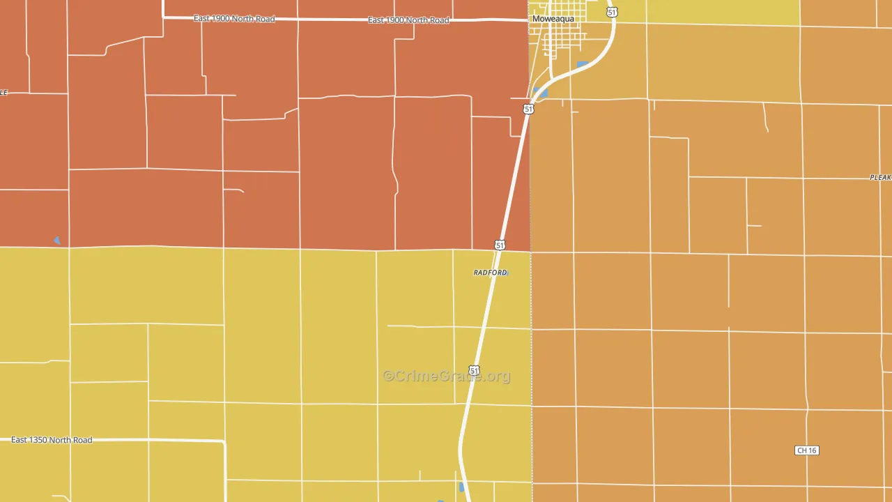 Radford, IL Map of Robbery Rates