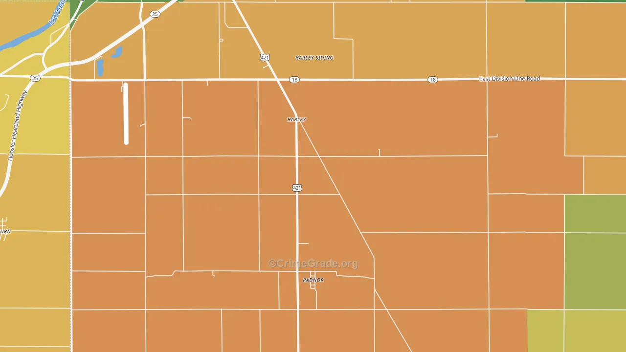 Radnor, IN Map of Robbery Rates