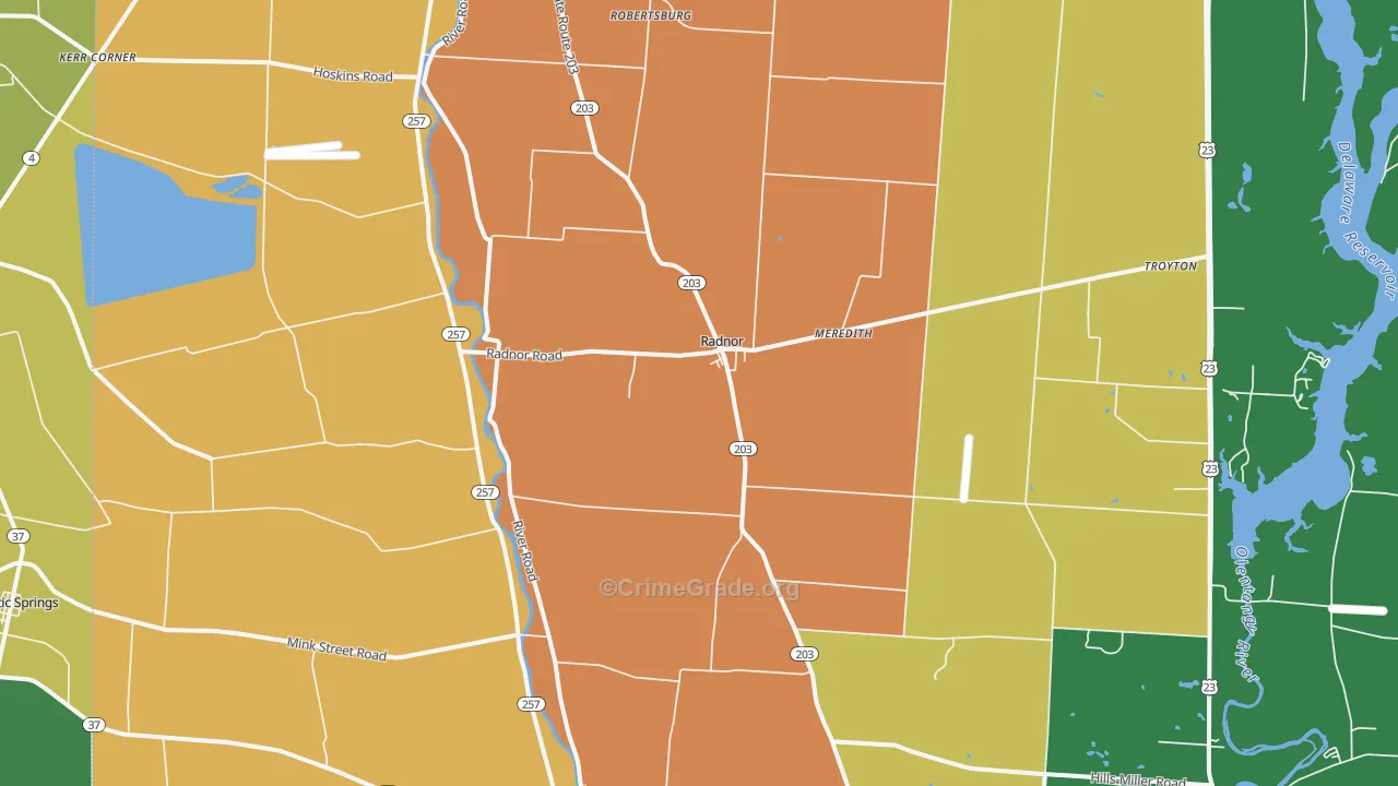 Radnor, OH Map of Robbery Rates