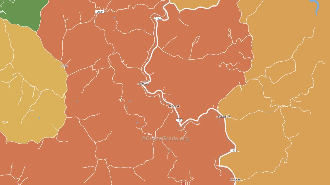 Radnor, WV Map of Robbery Rates